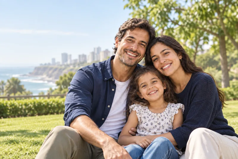 Familia disfrutando de un día en un parque. Fotografía publicitaria ilustrativa.